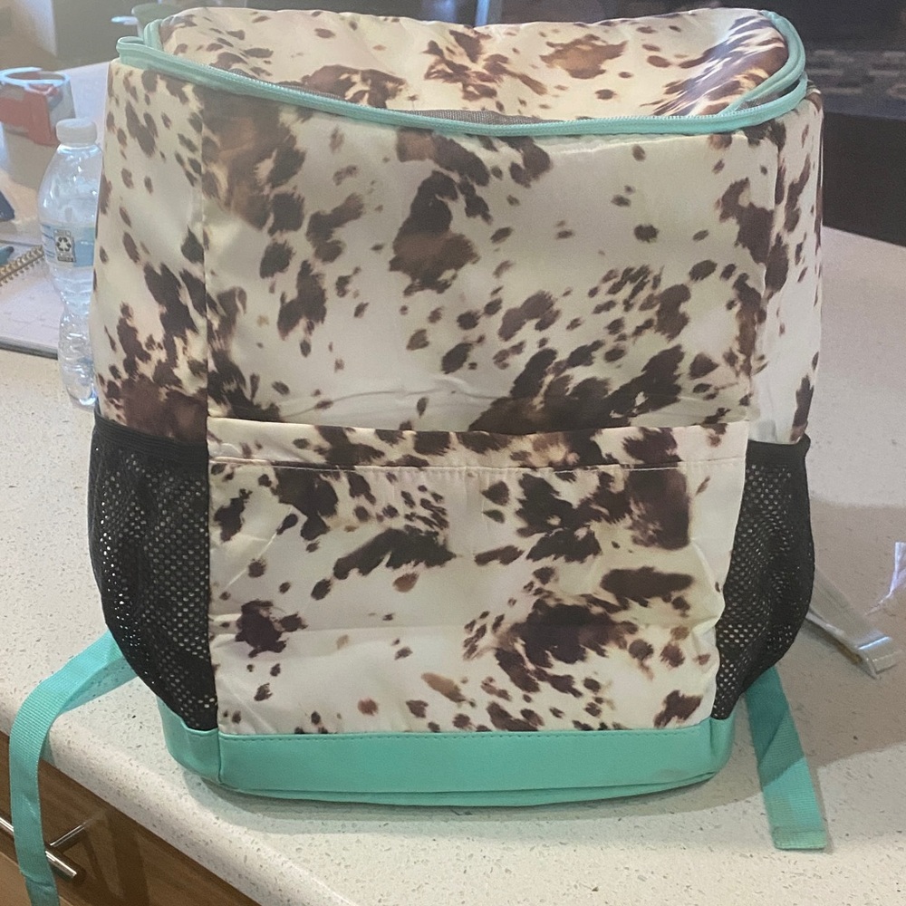 Cow Print Backpack with Mint Accents